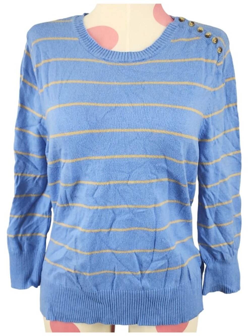 Women's Mossimo Blue Brown Striped Wool Blend Sweater Large Button Detailed